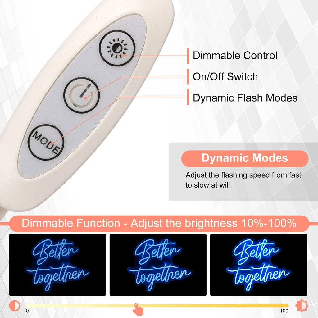 Better Together Neon Sign for Wall Decor, 15.7X12.6 Inch Dimmable Switch Blue Art Signs Led Neon Light for Wedding, Engagement, Valentines Day, Birthday, Holiday Party, Home Banquet Decoration