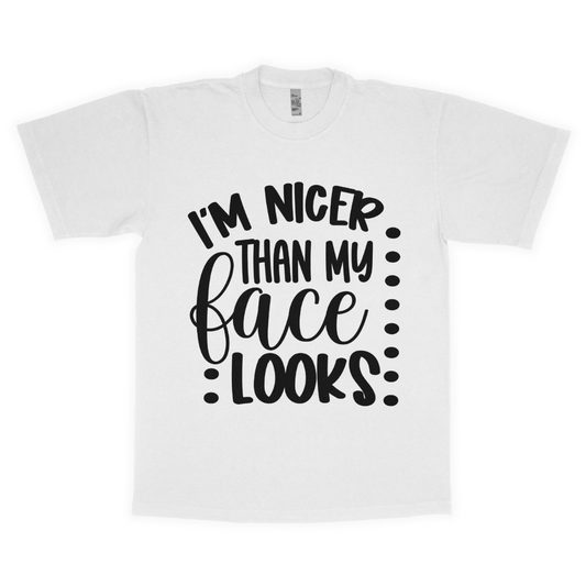 I'm nicer than my face looks adult t-shirt