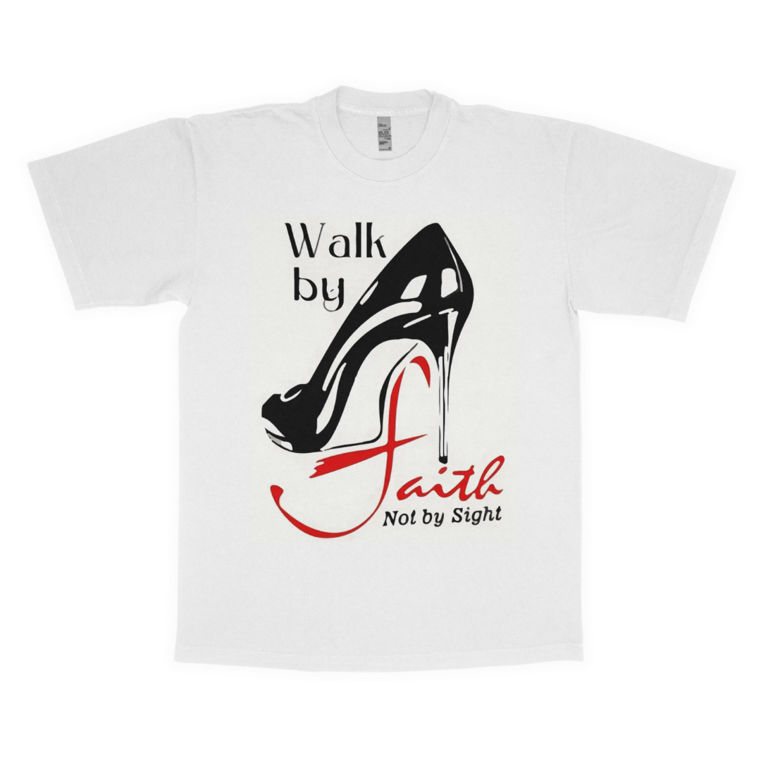 Walk by faith adult t-shirt