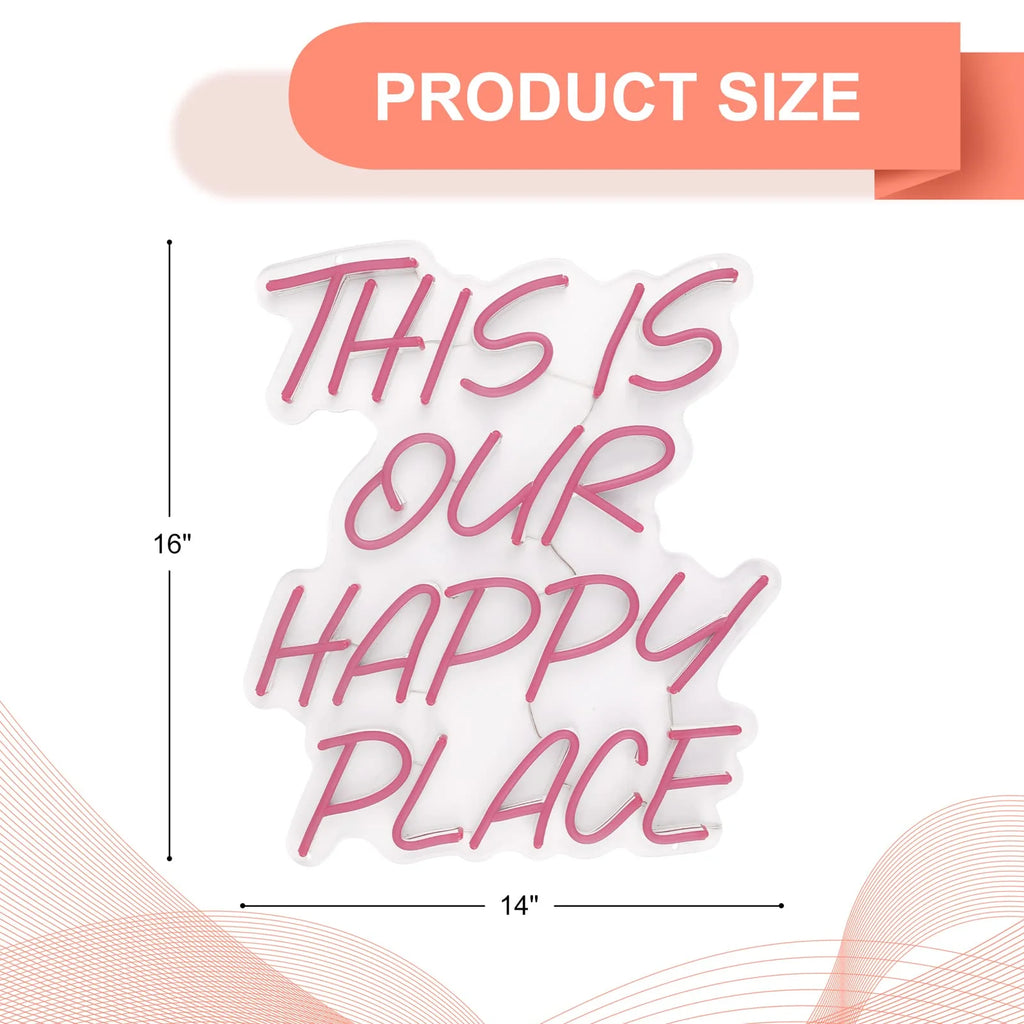 This Is Our Happy Place Neon Sign for Home Wall Decor,16X14 Inch Dimmable Switch Pink Art Signs Led Neon Light for Bedroom Kid'S Room Living Room Wedding Birthday Party Gift Bar Christmas Party