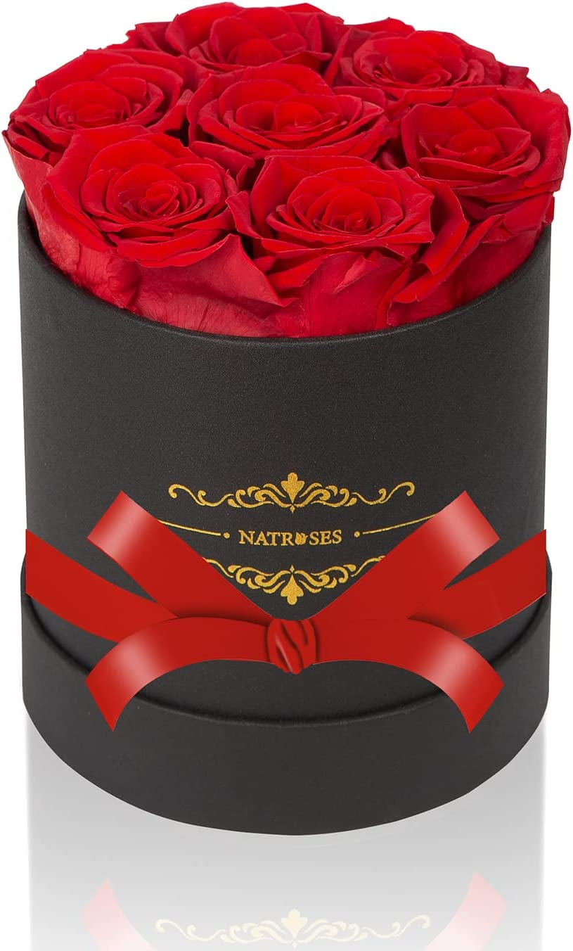 NATROSES 7 Piece Preserved Roses in a Box, Preserved Flowers for Birthday, Flower Gifts for Mothers Day (Red)