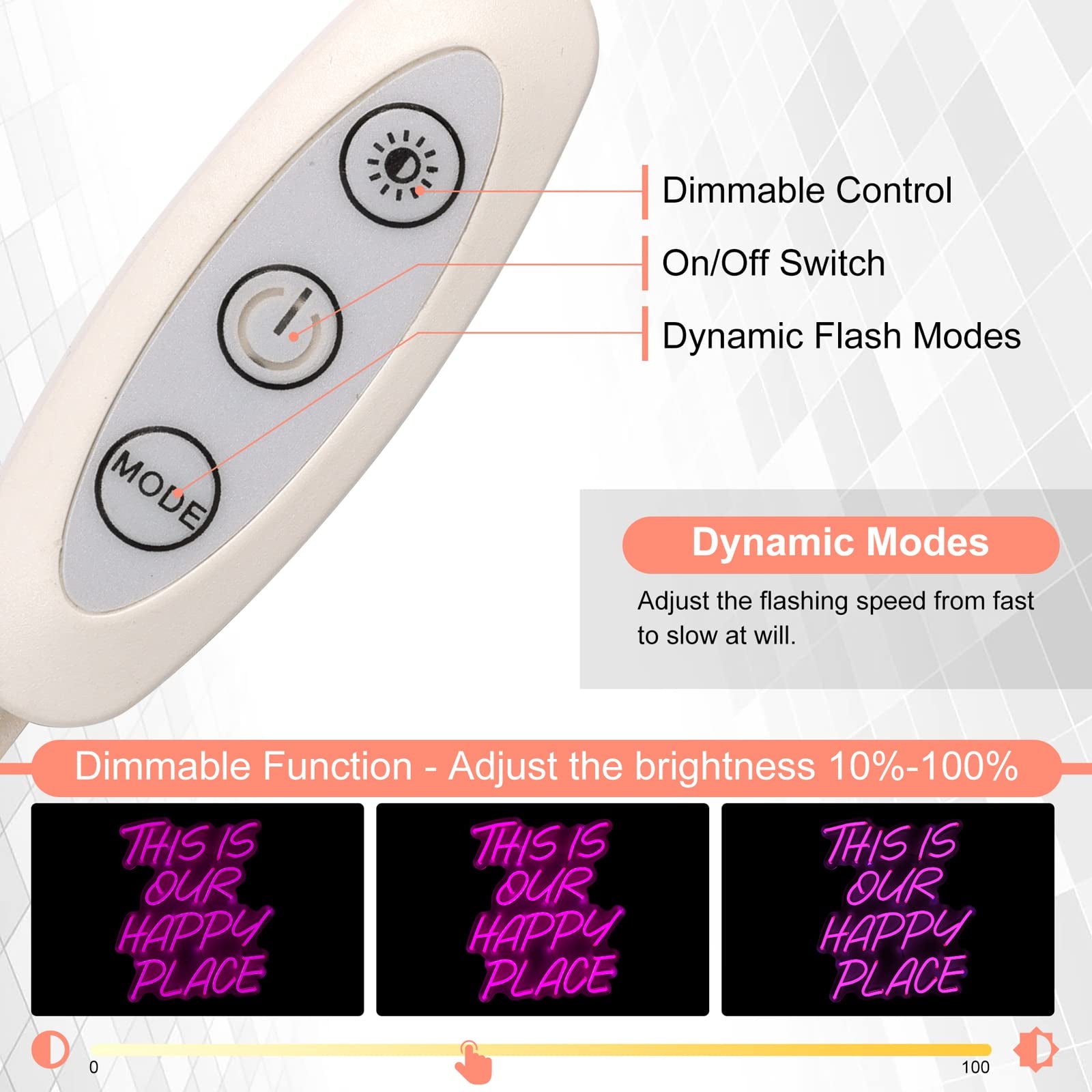 This Is Our Happy Place Neon Sign for Home Wall Decor,16X14 Inch Dimmable Switch Pink Art Signs Led Neon Light for Bedroom Kid'S Room Living Room Wedding Birthday Party Gift Bar Christmas Party