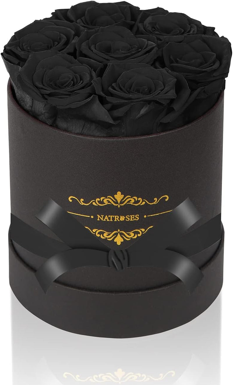 NATROSES 7 Piece Preserved Roses in a Box, Preserved Flowers for Birthday, Flower Gifts for Mothers Day (Black)