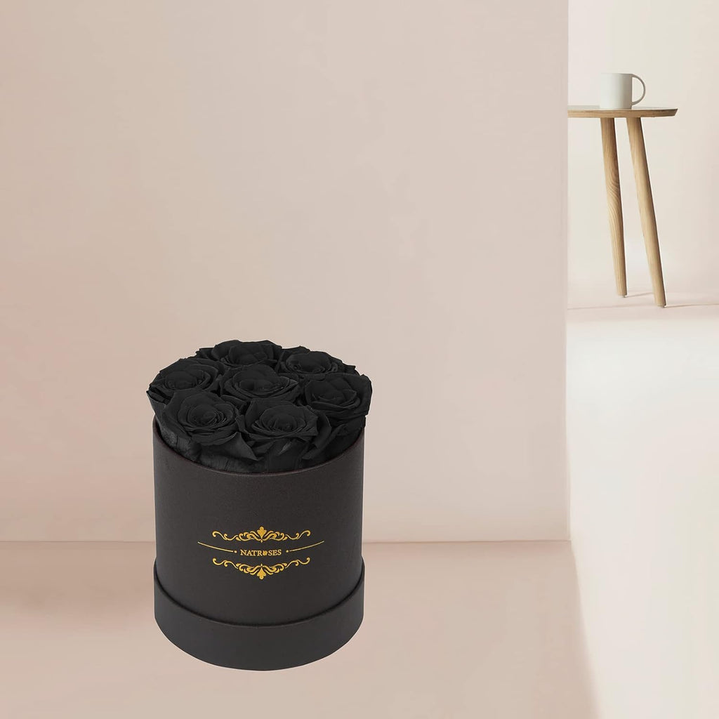 NATROSES 7 Piece Preserved Roses in a Box, Preserved Flowers for Birthday, Flower Gifts for Mothers Day (Black)
