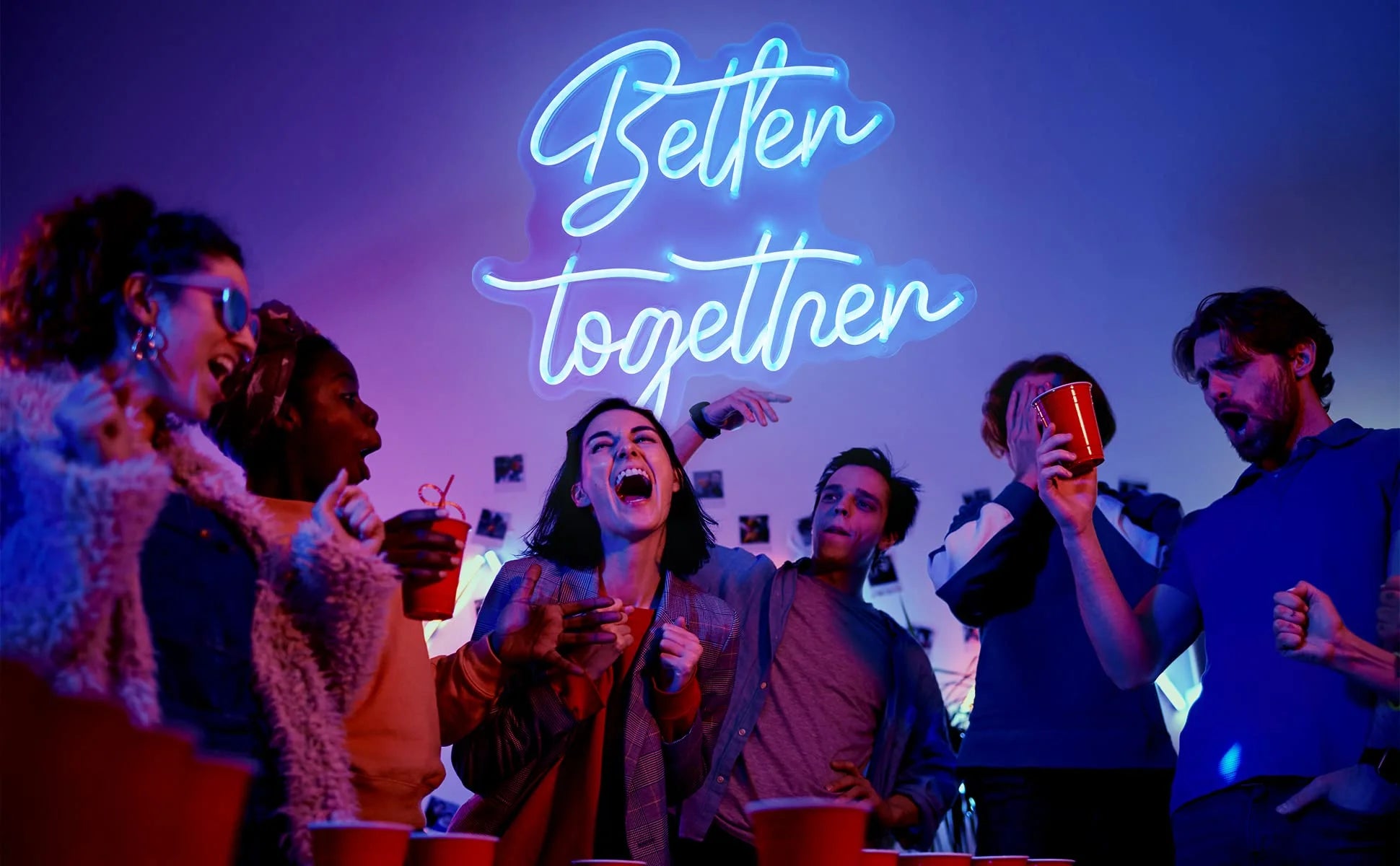 Better Together Neon Sign for Wall Decor, 15.7X12.6 Inch Dimmable Switch Blue Art Signs Led Neon Light for Wedding, Engagement, Valentines Day, Birthday, Holiday Party, Home Banquet Decoration