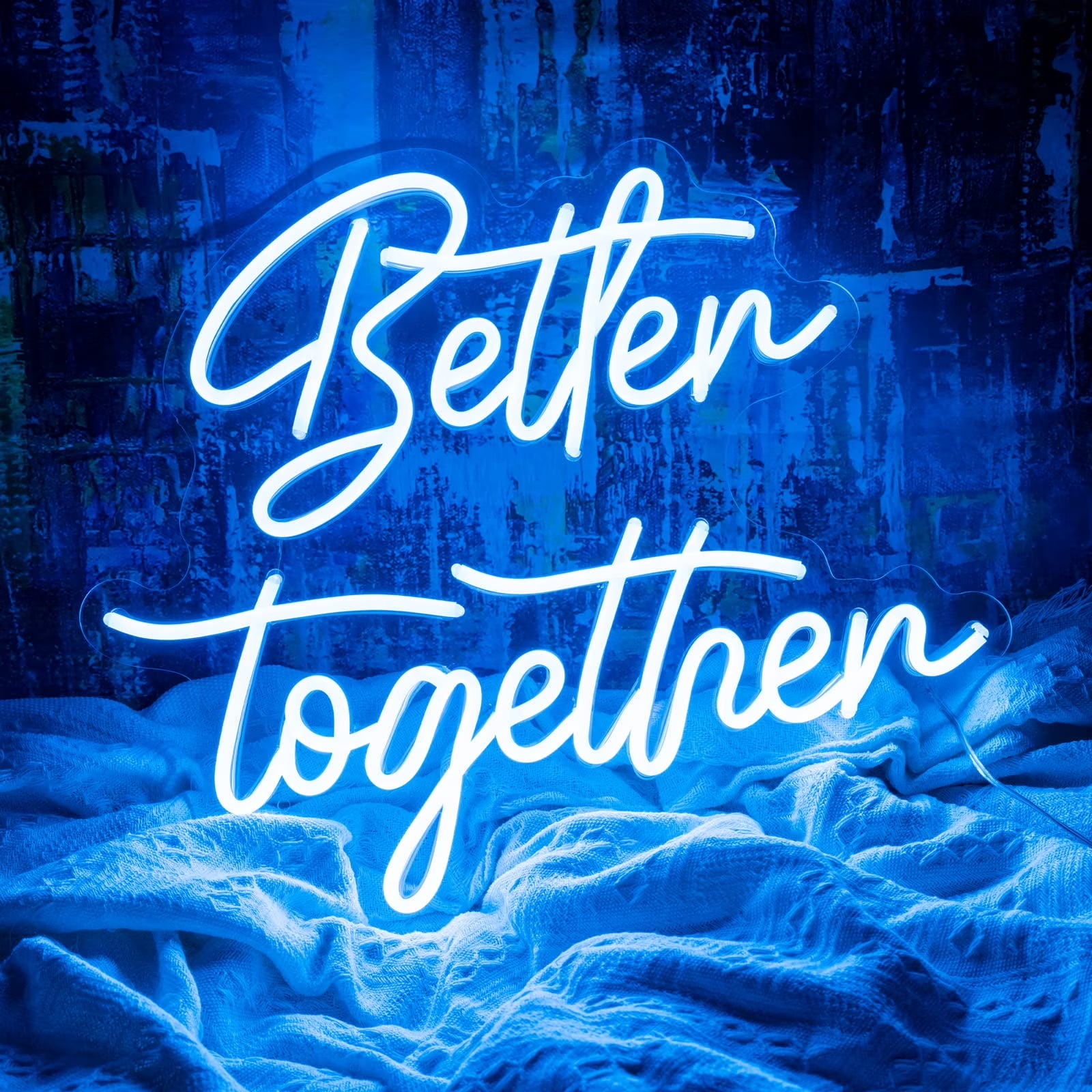 Better Together Neon Sign for Wall Decor, 15.7X12.6 Inch Dimmable Switch Blue Art Signs Led Neon Light for Wedding, Engagement, Valentines Day, Birthday, Holiday Party, Home Banquet Decoration