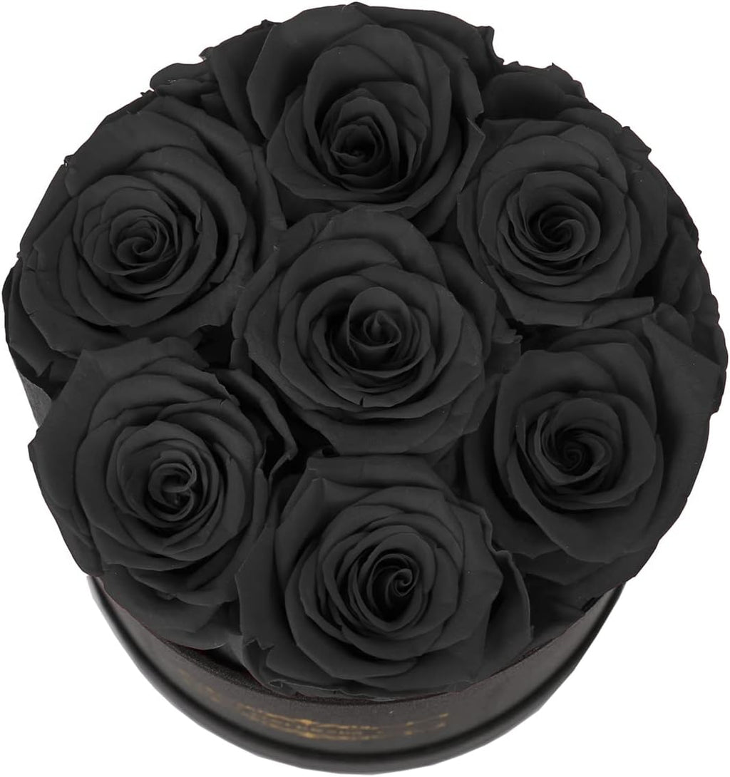 NATROSES 7 Piece Preserved Roses in a Box, Preserved Flowers for Birthday, Flower Gifts for Mothers Day (Black)