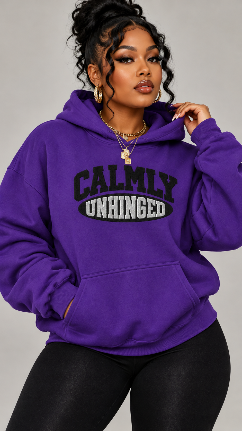 Calmly Unhinged embroidered adult hoodie