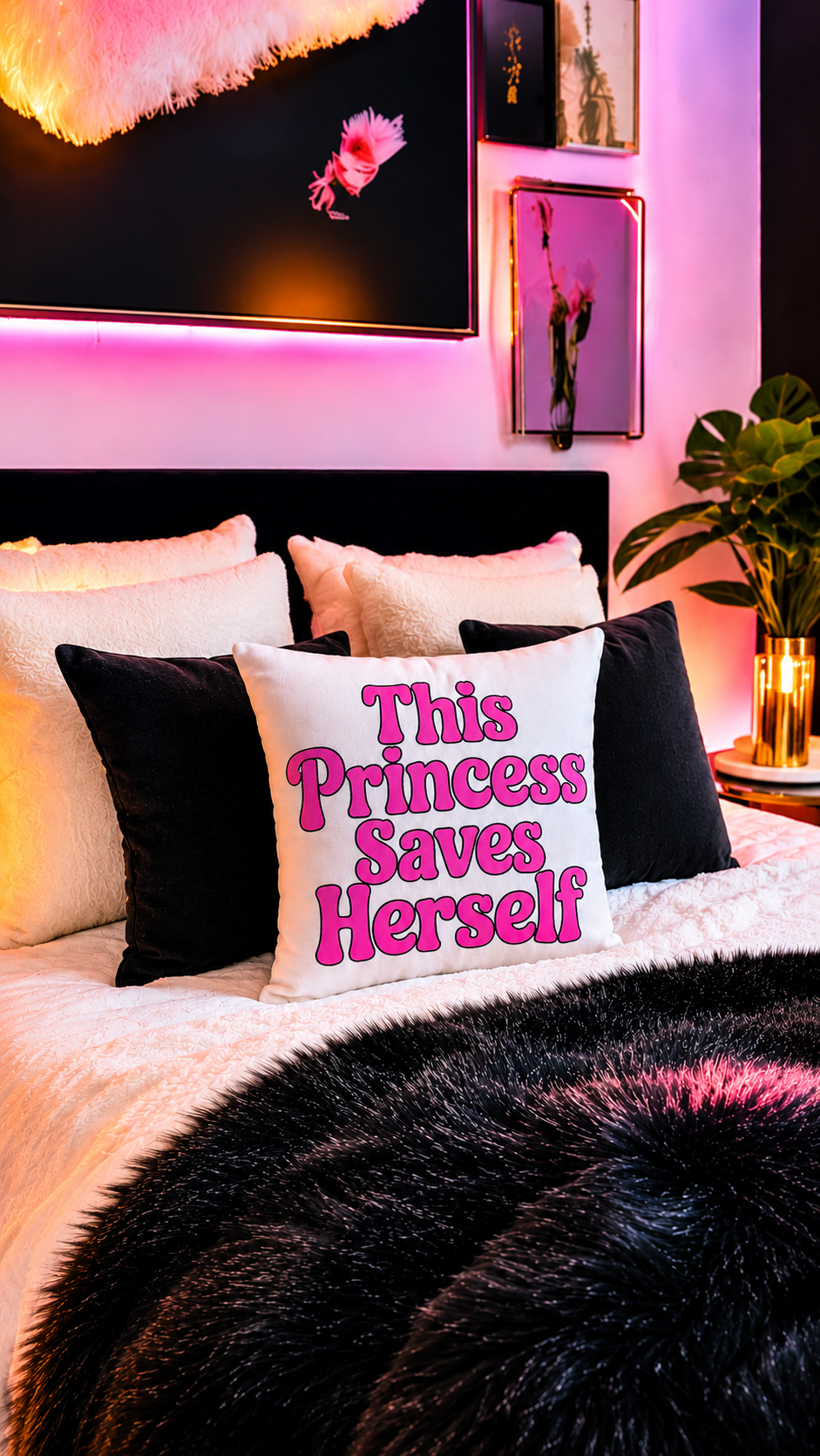 This Princess Saves Herself basic throw pillow