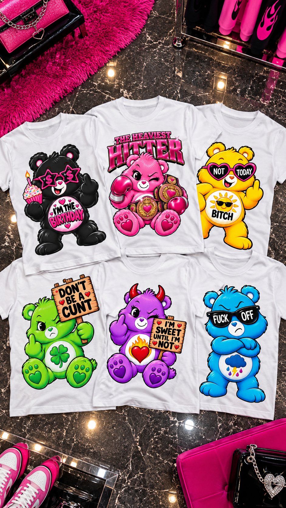 Too Cute To Care Bears adult tee