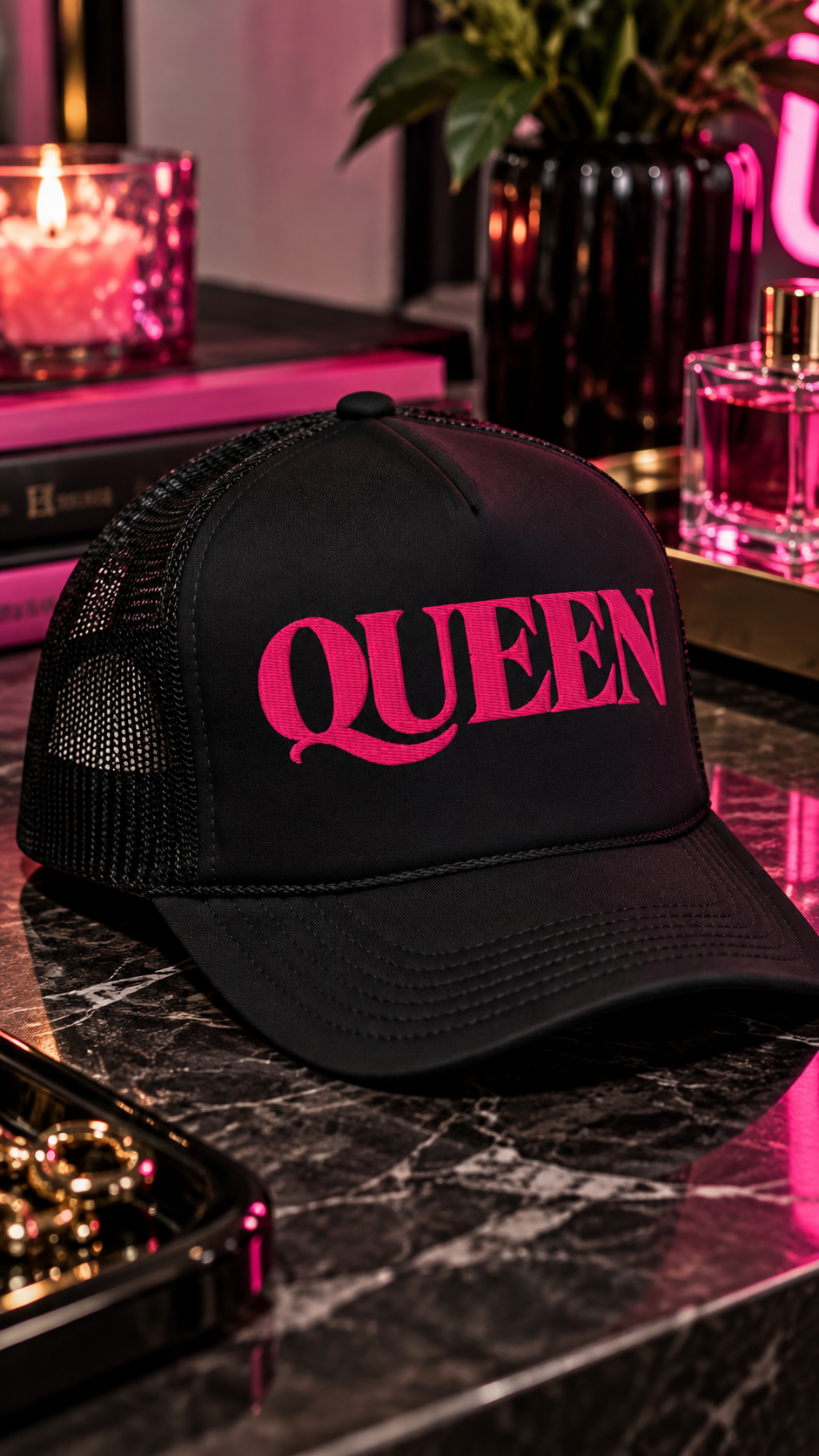 Queen embroidered foam trucker hat