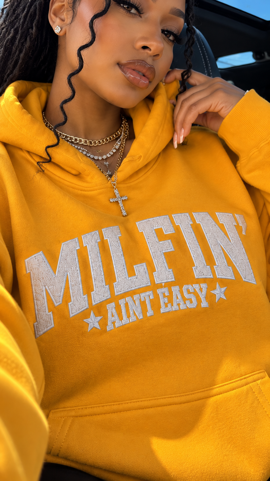 Milfin' Ain't Easy embroidered adult hoodie
