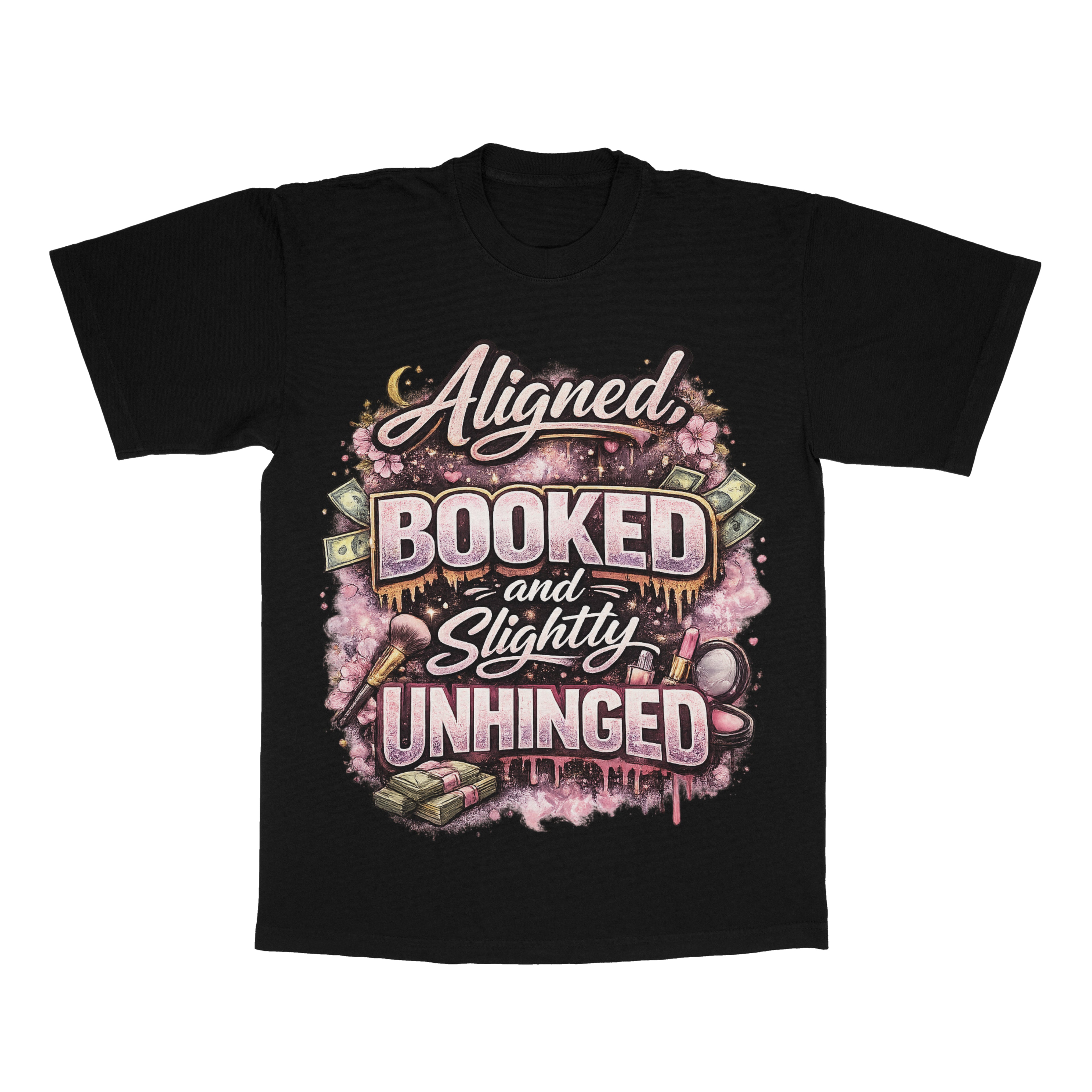 Aligned, Booked And Slightly Unhinged adult tee