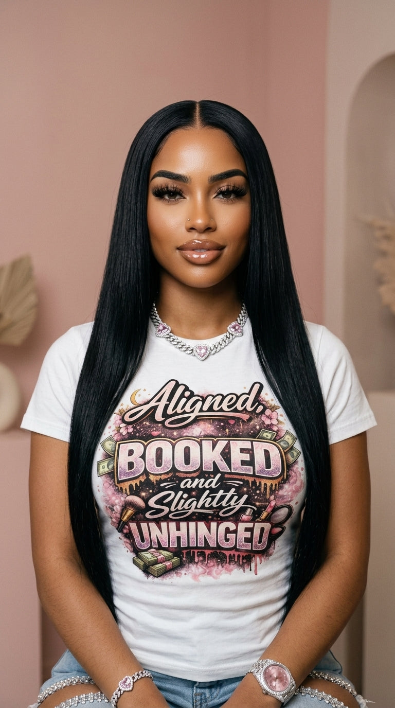 Aligned, Booked And Slightly Unhinged adult tee