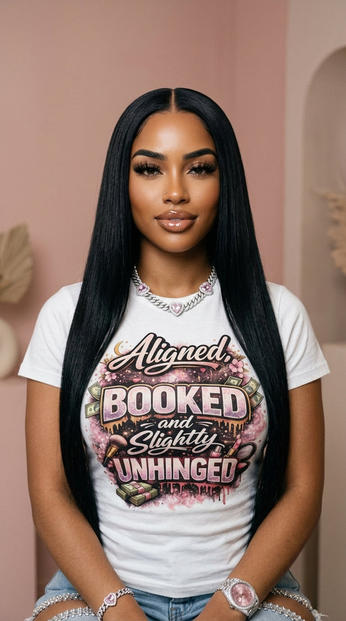 Aligned, Booked And Slightly Unhinged adult tee