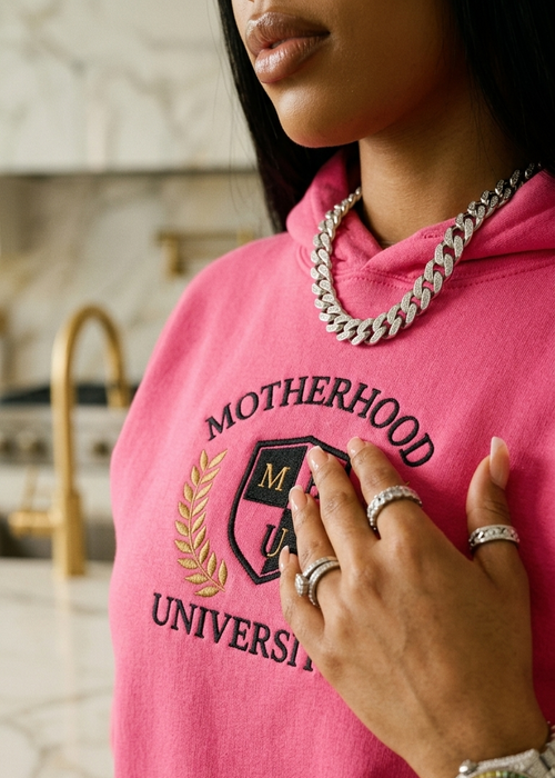 Motherhood University embroidered adult hoodie
