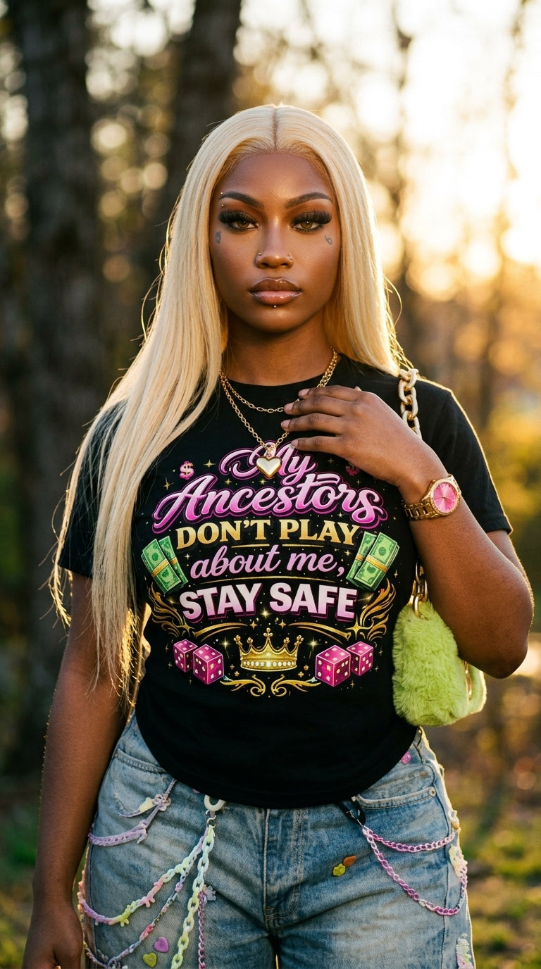 My Ancestors Don't Play About Me, Stay Safe adult tee
