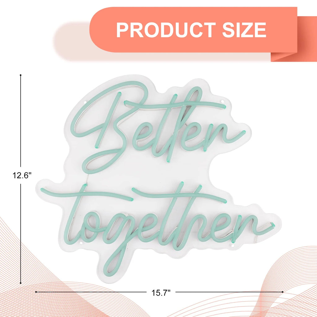 Better Together Neon Sign for Wall Decor, 15.7X12.6 Inch Dimmable Switch Blue Art Signs Led Neon Light for Wedding, Engagement, Valentines Day, Birthday, Holiday Party, Home Banquet Decoration