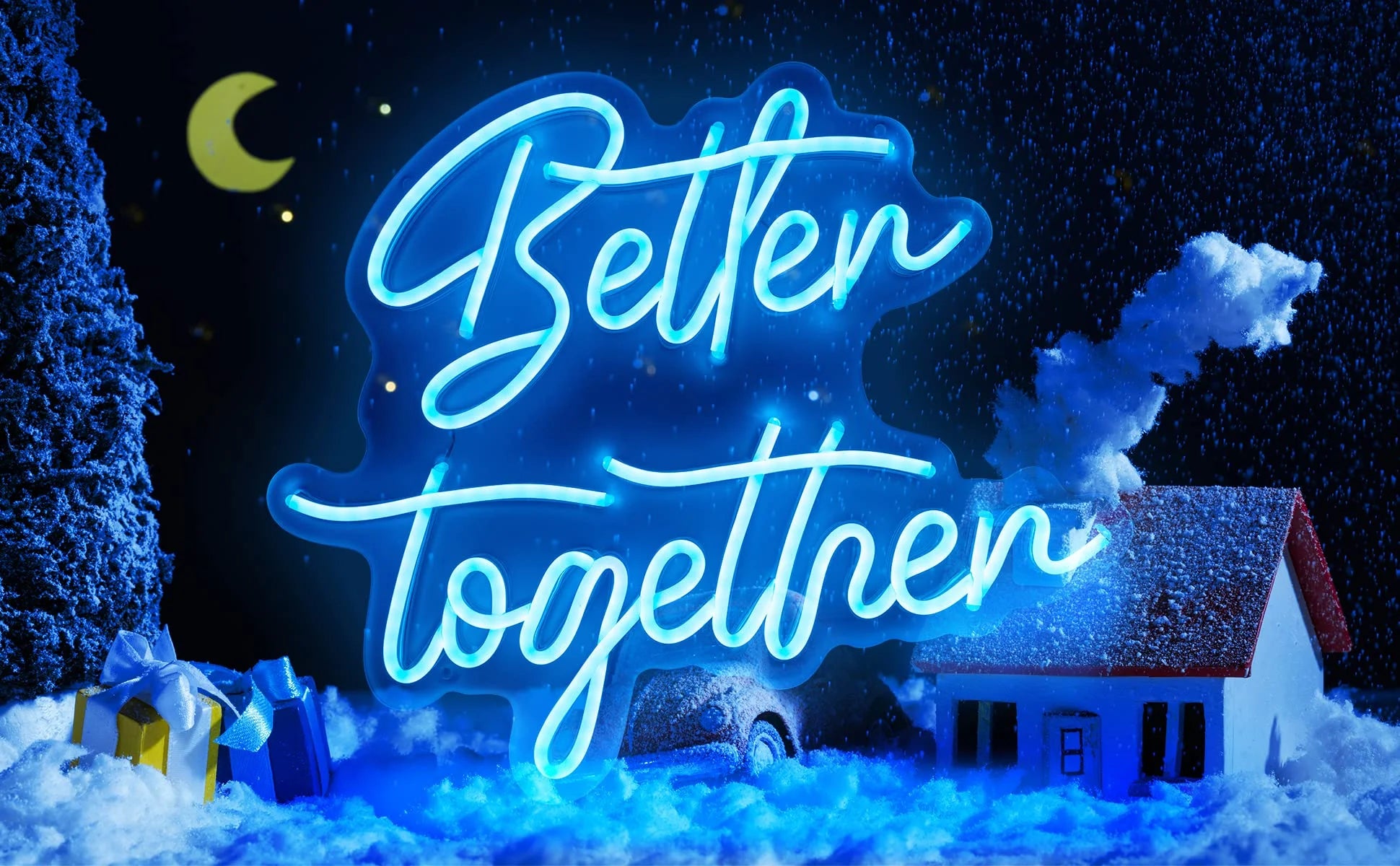 Better Together Neon Sign for Wall Decor, 15.7X12.6 Inch Dimmable Switch Blue Art Signs Led Neon Light for Wedding, Engagement, Valentines Day, Birthday, Holiday Party, Home Banquet Decoration