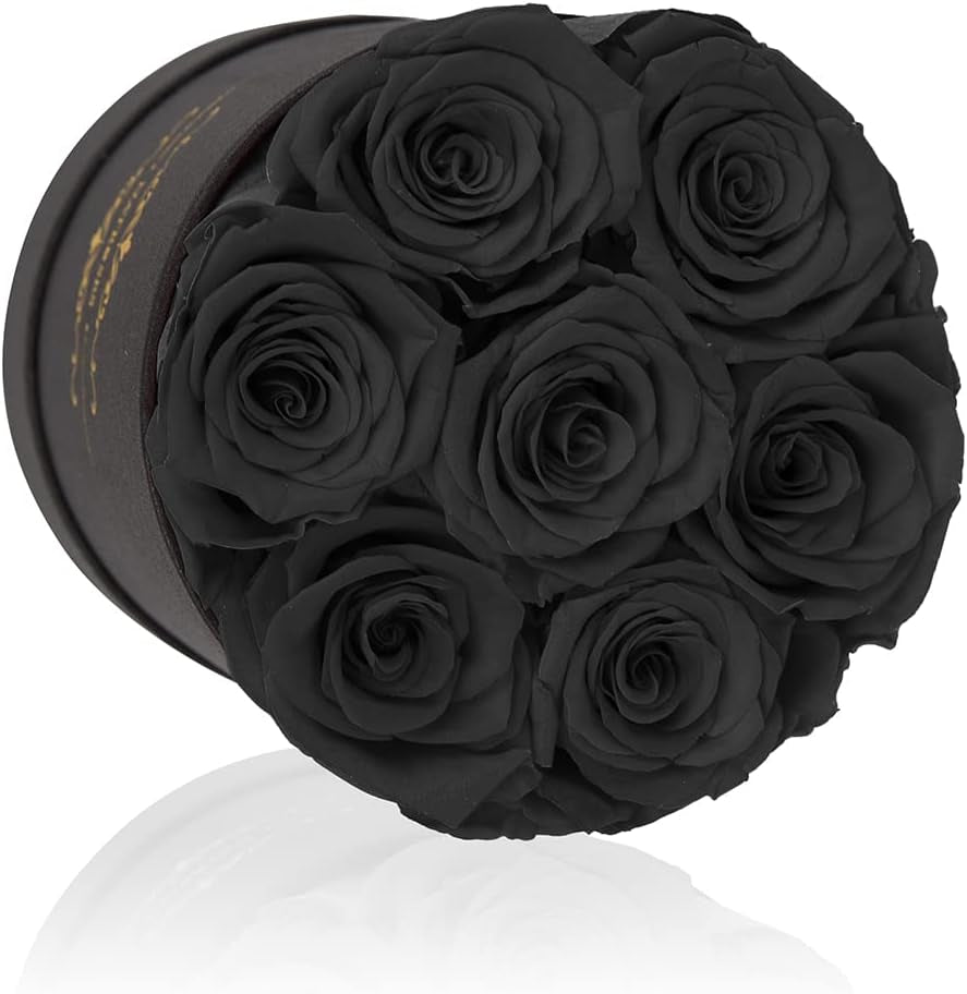 NATROSES 7 Piece Preserved Roses in a Box, Preserved Flowers for Birthday, Flower Gifts for Mothers Day (Black)