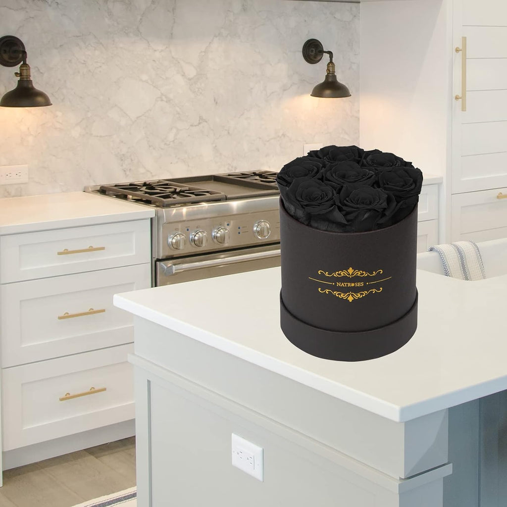 NATROSES 7 Piece Preserved Roses in a Box, Preserved Flowers for Birthday, Flower Gifts for Mothers Day (Black)
