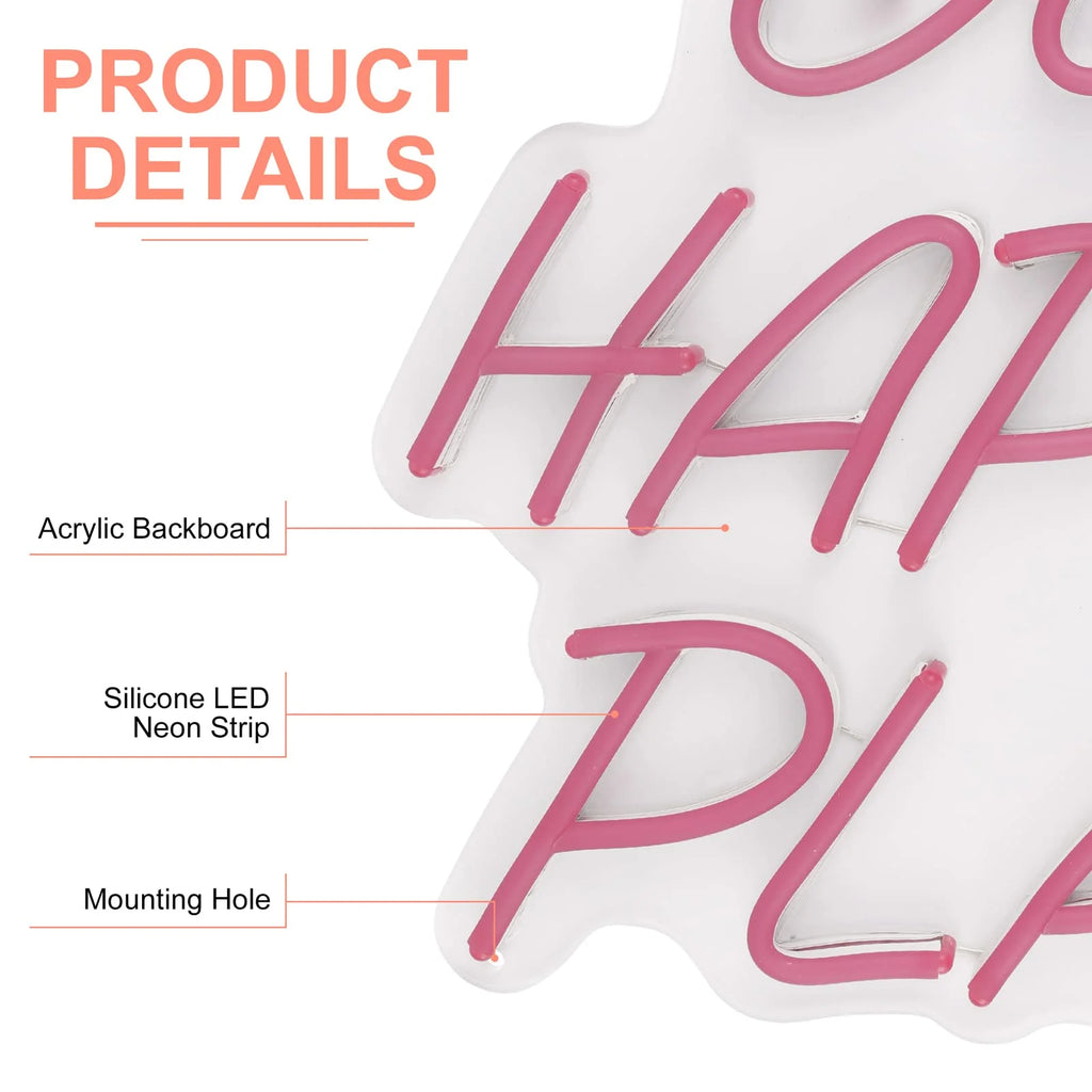 This Is Our Happy Place Neon Sign for Home Wall Decor,16X14 Inch Dimmable Switch Pink Art Signs Led Neon Light for Bedroom Kid'S Room Living Room Wedding Birthday Party Gift Bar Christmas Party