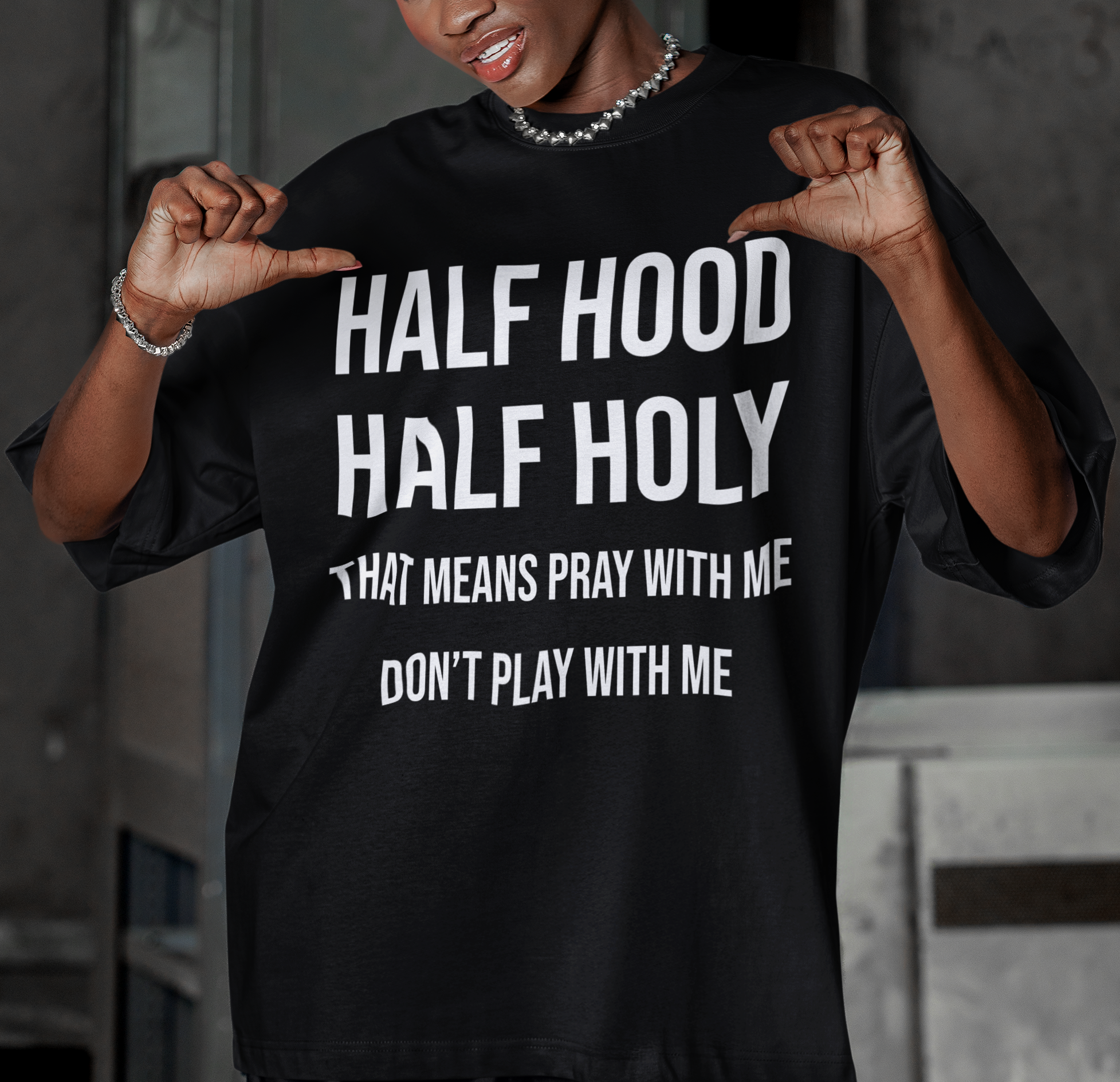 Half Hood, Half Holy adult t-shirt