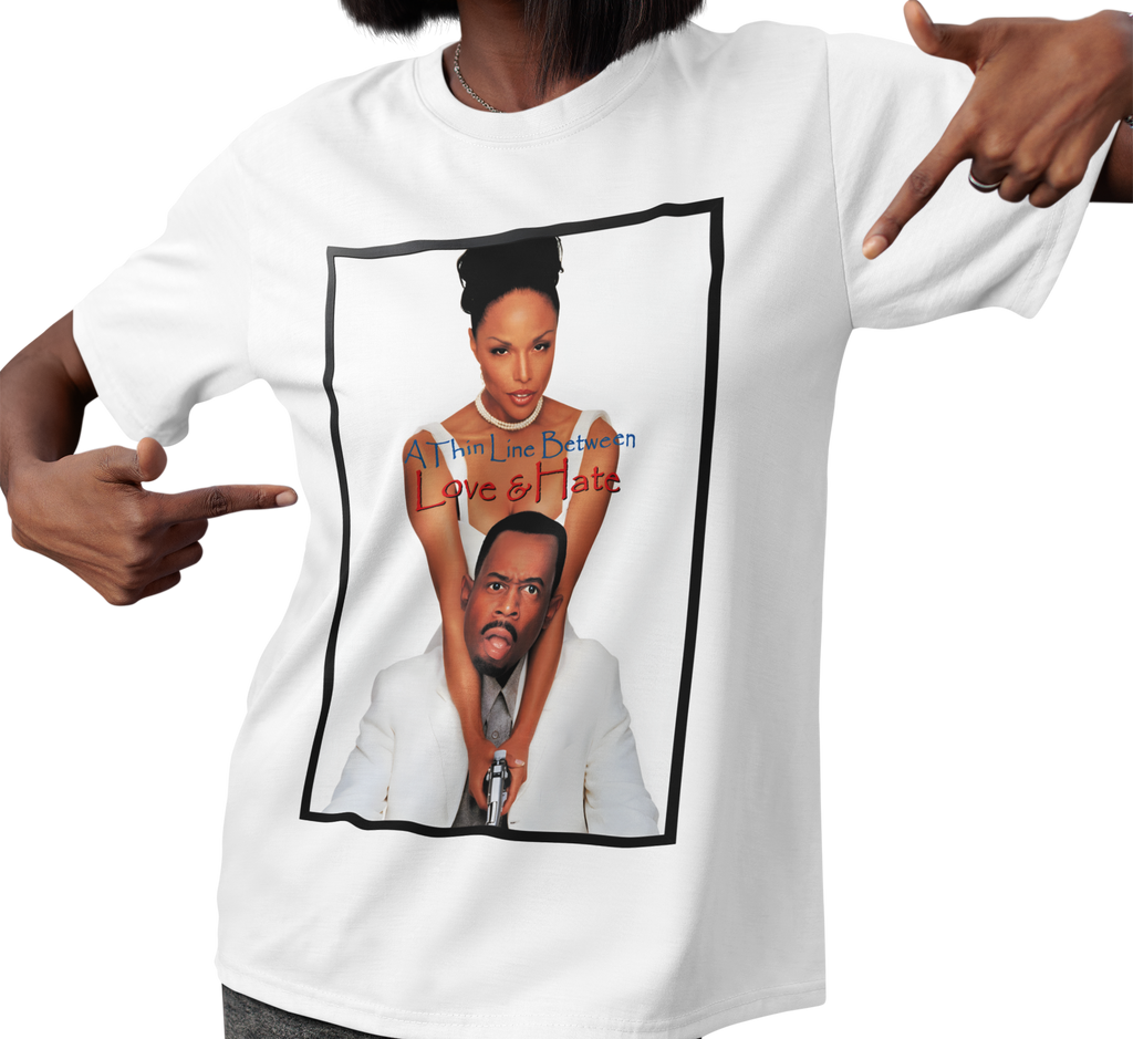 A Thin Line Between Love & Hate adult t-shirt
